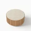 Aura 35" Ash Wood Slatted Round Coffee Table with Sintered Stone Top – Natural