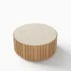 Aura 35" Ash Wood Slatted Round Coffee Table with Sintered Stone Top – Natural