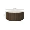 Aura 35" Ash Wood Slatted Round Coffee Table with Sintered Stone Top – Smoked Brown