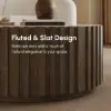 Aura 35" Ash Wood Slatted Round Coffee Table with Sintered Stone Top – Smoked Brown