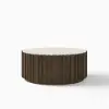 Aura 35" Ash Wood Slatted Round Coffee Table with Sintered Stone Top – Smoked Brown