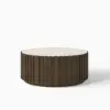 Aura 35" Ash Wood Slatted Round Coffee Table with Sintered Stone Top – Smoked Brown