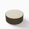 Aura 35" Ash Wood Slatted Round Coffee Table with Sintered Stone Top – Smoked Brown