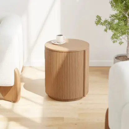 Picture of Round Fluted Side Table with Storage – Natural