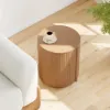 Round Fluted Side Table with Storage – Natural