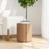 Round Fluted Side Table with Storage – Natural