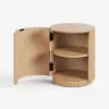 Round Fluted Side Table with Storage – Natural