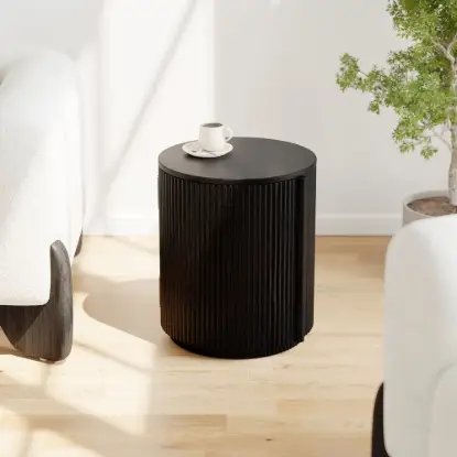 Picture of Round Fluted Side Table with Storage – Black