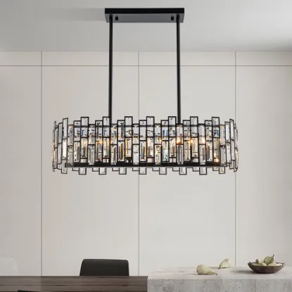 Clyvra 6-Light Kitchen Island Light Crystal Ceiling Light in Black