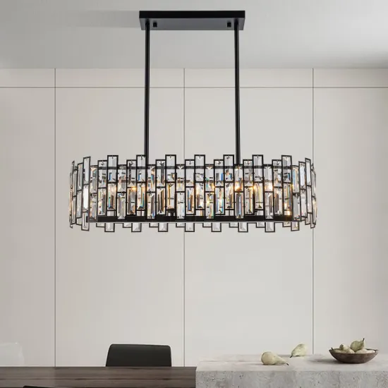 Clyvra 6-Light Kitchen Island Light Crystal Ceiling Light in Black
