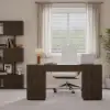 Velign 152 cm Walnut Standing Computer Desk with 2-Door Storage Cabinet