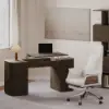 Velign 152 cm Walnut Standing Computer Desk with 2-Door Storage Cabinet