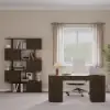 Velign 152 cm Walnut Standing Computer Desk with 2-Door Storage Cabinet