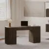 Velign 152 cm Walnut Standing Computer Desk with 2-Door Storage Cabinet