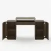 Velign 152 cm Walnut Standing Computer Desk with 2-Door Storage Cabinet