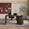 Modern 152 cm L-Shaped Walnut Office Desk with Drawers, Rotating Design – Smoked Brown