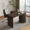 Modern 152 cm L-Shaped Walnut Office Desk with Drawers, Rotating Design – Smoked Brown