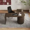 Modern 152 cm L-Shaped Walnut Office Desk with Drawers, Rotating Design – Smoked Brown