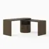Modern 152 cm L-Shaped Walnut Office Desk with Drawers, Rotating Design – Smoked Brown