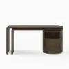 Modern 152 cm L-Shaped Walnut Office Desk with Drawers, Rotating Design – Smoked Brown