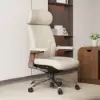 Ivory Genuine Leather Swivel Office Chair with Ergonomic Synchro-Tilt Recline System