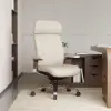 Ivory Genuine Leather Swivel Office Chair with Ergonomic Synchro-Tilt Recline System