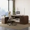 Ivory Genuine Leather Swivel Office Chair with Ergonomic Synchro-Tilt Recline System