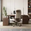 Ivory Genuine Leather Swivel Office Chair with Ergonomic Synchro-Tilt Recline System