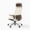 Ivory Genuine Leather Swivel Office Chair with Ergonomic Synchro-Tilt Recline System
