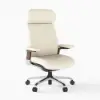 Ivory Genuine Leather Swivel Office Chair with Ergonomic Synchro-Tilt Recline System
