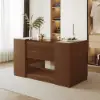 60" Glass Top Walnut Dresser Walk-in Closet Island with Jewellery Storage