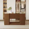 60" Glass Top Walnut Dresser Walk-in Closet Island with Jewellery Storage