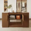 60" Glass Top Walnut Dresser Walk-in Closet Island with Jewellery Storage