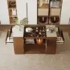 60" Glass Top Walnut Dresser Walk-in Closet Island with Jewellery Storage
