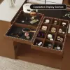 60" Glass Top Walnut Dresser Walk-in Closet Island with Jewellery Storage