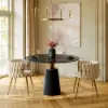 Dining Set 39" Glossy Black Sintered Stone Dining Table with 2 Chairs