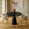 Dining Set 39" Glossy Black Sintered Stone Dining Table with 2 Chairs