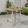 Tevara Outdoor Square Bar Table with Teak Wood Slat Top & Aluminum Frame in Sand