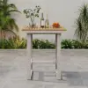 Tevara Outdoor Square Bar Table with Teak Wood Slat Top & Aluminum Frame in Sand
