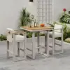 Tevara Outdoor Square Bar Table with Teak Wood Slat Top & Aluminum Frame in Sand