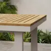 Tevara Outdoor Square Bar Table with Teak Wood Slat Top & Aluminum Frame in Sand