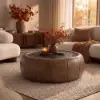 Modern 39" Round Performance Leather Ottoman Coffee Table with Hidden Storage