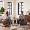 Modern 39" Round Performance Leather Ottoman Coffee Table with Hidden Storage