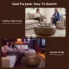 Modern 39" Round Performance Leather Ottoman Coffee Table with Hidden Storage
