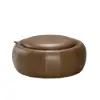 Modern 39" Round Performance Leather Ottoman Coffee Table with Hidden Storage
