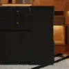 Selvo Saddle Leather Black Closet Island with Storage, Light and Jewellery Display