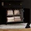 Selvo Saddle Leather Black Closet Island with Storage, Light and Jewellery Display