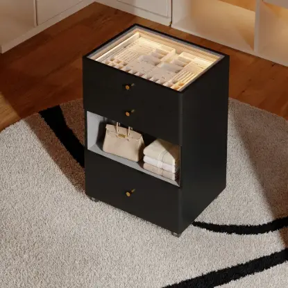 Picture of Selvo Walk-In Closet Island Jewellery Dresser with Glass Top & Light