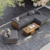 Resaro 7-Piece Outdoor Modular Natural Teak Sectional Fluted Sofa Set in Dark Gray