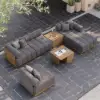 Resaro 7-Piece Outdoor Modular Natural Teak Sectional Fluted Sofa Set in Dark Gray